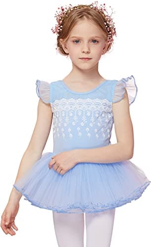 MdnMd Fly Short Sleeve Lace Dance Tutu for Toddler Girls