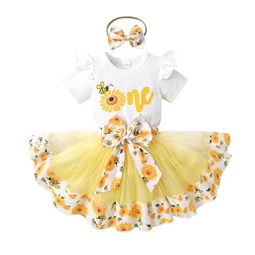 YOUNGER TREE Shiny Printed Sequin Bowknot Tutu Dress for Newborn Baby Girls' 1st Birthday