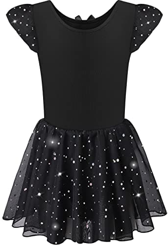 DANSHOW Ballet Girls Glitter Leotards with Tutu Skirt Petal Sleeve