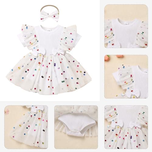 ODASDO Baby Girls 1st Birthday Tutu Romper Dress + Bow Headband