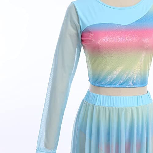 Lyrical Dance Costume for Women: Asymmetrical Top and Flowy Skirt 2PCS Outfit