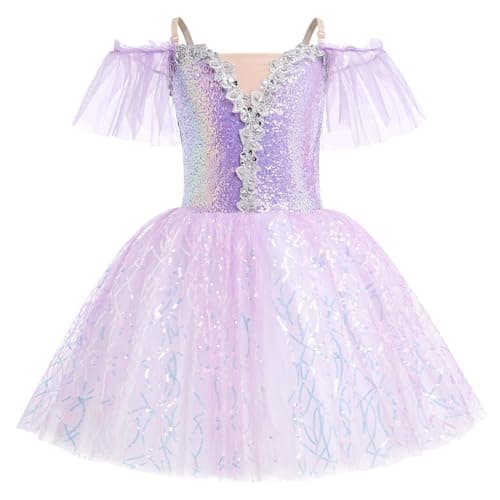 ODASDO Kids Ballet Leotard with Tutu Skirt and Sequin Camisole Dress for Performances
