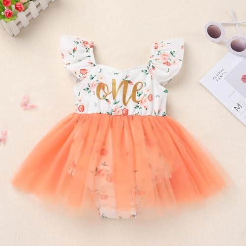 ODASDO Baby Girl 1st Birthday Floral Tulle Tutu Dress with Headband