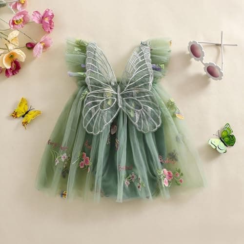 Shibaozi Toddler Flower Butterflies Sleeveless Romper Dress