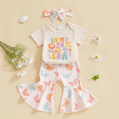 Lamuusaa Toddler Girl Birthday Outfit: Flared Pants & Headband Romper/T-shirt