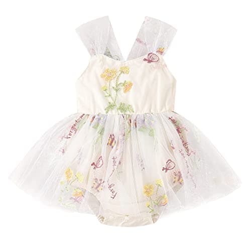 Infant Baby Girl Romper Dress with Flower Embroidery