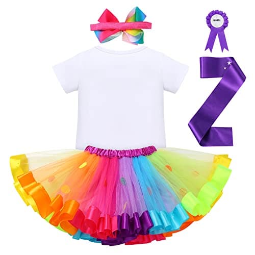 ODASDO Boho Rainbow Birthday Tutu Outfit for Baby Girl Toddler
