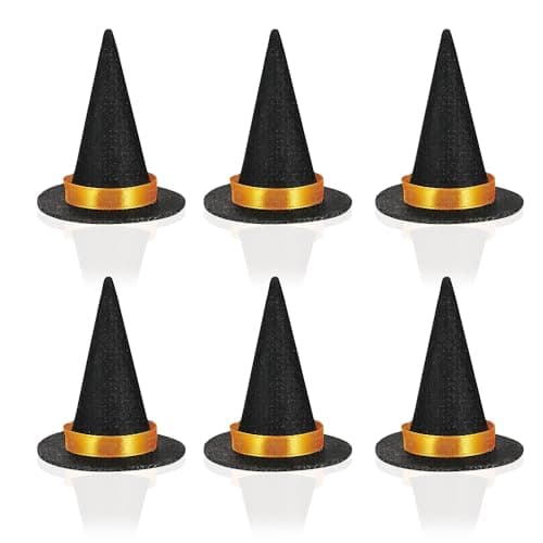 Oarkive 6pcs Mini Felt Witch Hats for Crafts and Decor