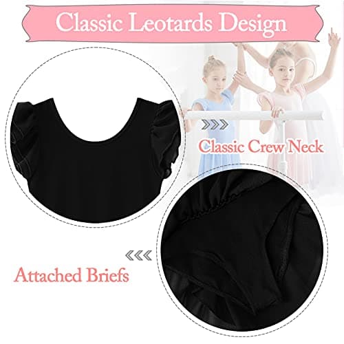 Girls Dance Leotards with Ruffle Sleeves and Criss-cross Back for Ages 3-9