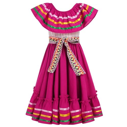 IMEKIS Toddler Girl Traditional Mexican Embroidered Floral Dress 4-10T