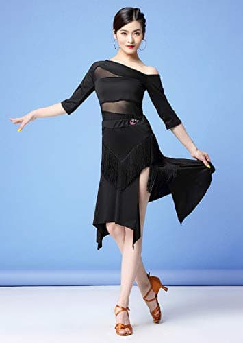 Women's Latin Salsa Dance Dress with Fringe Skirt - 2 Piece Outfit