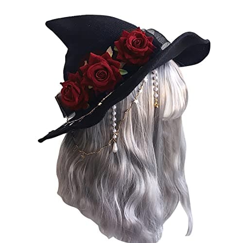 Beisto Halloween Witch Hat with Big Rose BowCosplay Party Ornament