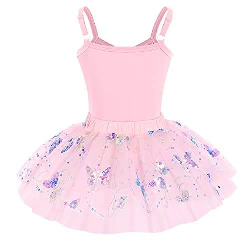 AFAVOM Girls' Glitter Butterfly Camisole Dance Tutu Skirt Leotard