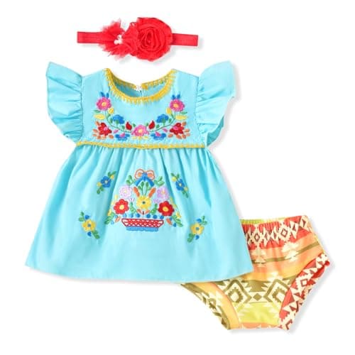 HINTINA Newborn Girl Embroidered Mexican Dress & Shorts Set