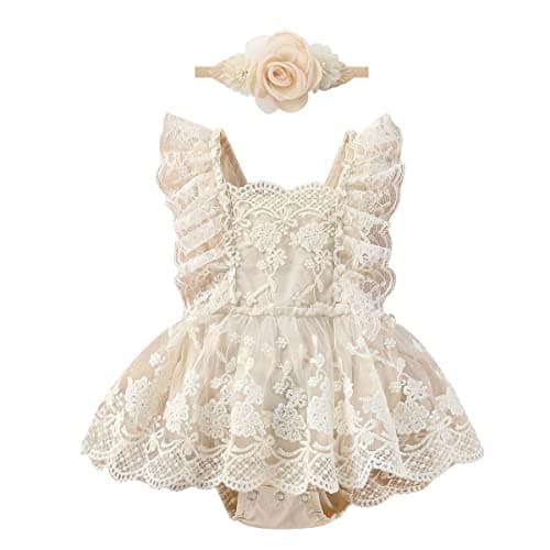 Floral Lace Ruffle Sleeve Backless Baby Girl Romper Dress Outfit