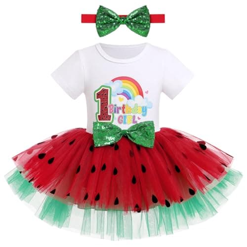 ODASDO Watermelon Birthday Party Dress with Headband for Girls