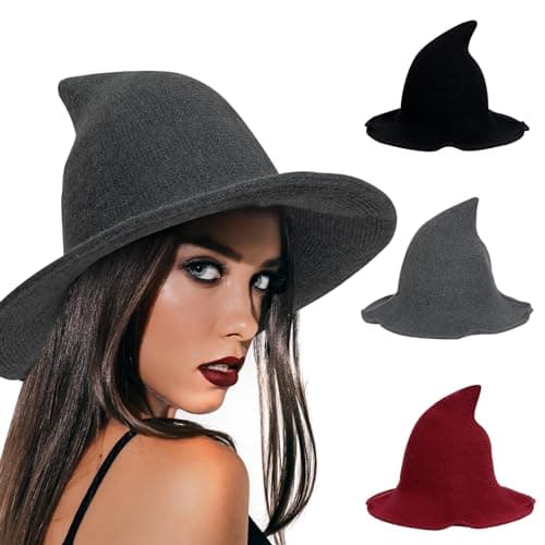 Modern Black Wool Knit Witch Hat for Women - Halloween Party Costume Accessory