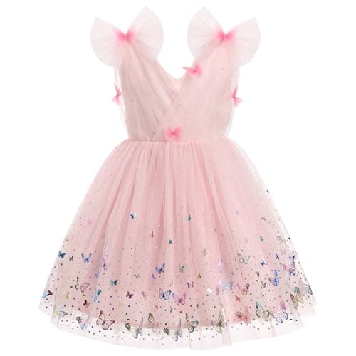 IMEKIS Girls' Butterfly Sparkle Tulle Dress for Weddings and Birthdays 2-10T