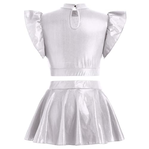 IBAKOM Women's Metallic Dance Crop Top & Mini Skirt Costume