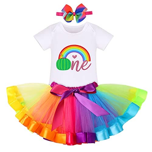 IBTOM CASTLE Watermelon 1st Birthday Rainbow Cake Smash Outfit for Baby Girls