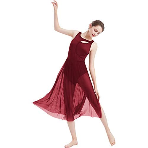 Women's Contemporary Lyrical Dance Costumes - Sleeveless Cut-Out Mesh Tulle Maxi Dress (XS-XL)
