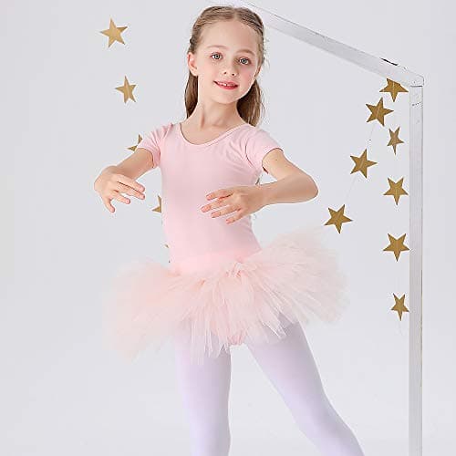 Bezioner Girls' Cotton Ballet Dance Tutu Leotard Short Sleeve