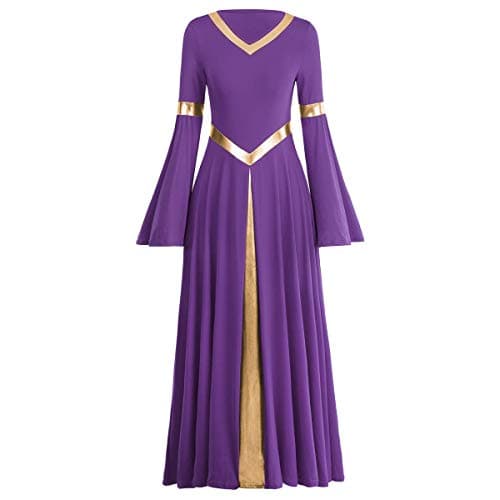 IMEKIS Women's Metallic V-Neck Liturgical Dance Dress Praisewear