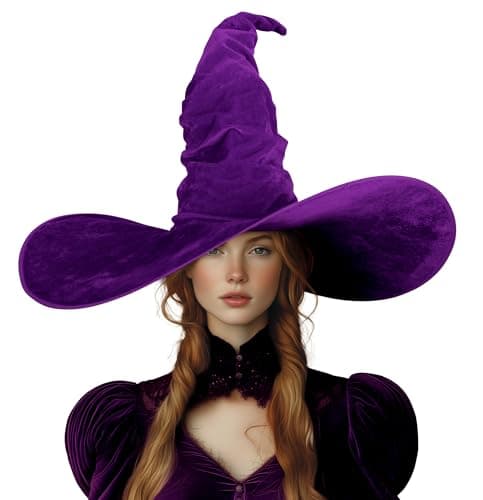 VZQI Black Witch Hat for Women Adult 24-inch Large Ruched Halloween Hat