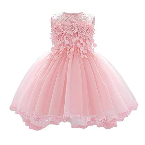 OBEEII Toddler Christening Baptism Tutu Dress with Flower Embroidery