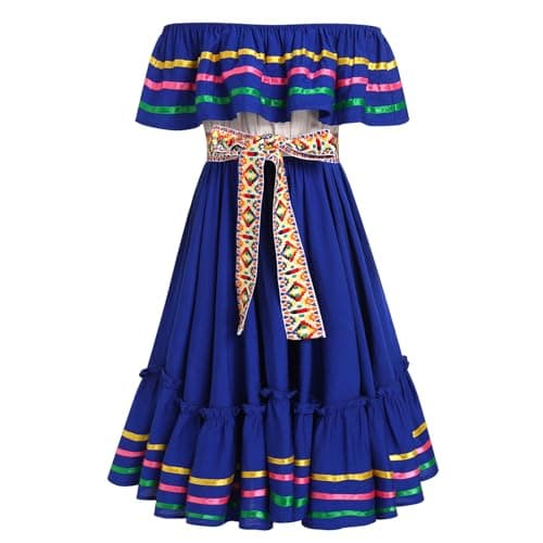 IMEKIS Toddler Girl Traditional Mexican Embroidered Floral Dress 4-10T