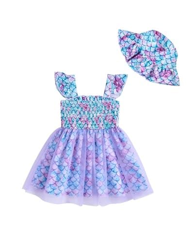 Saeaby Girls' Tulle Halter Smocked Dress Casual Summer Outfit