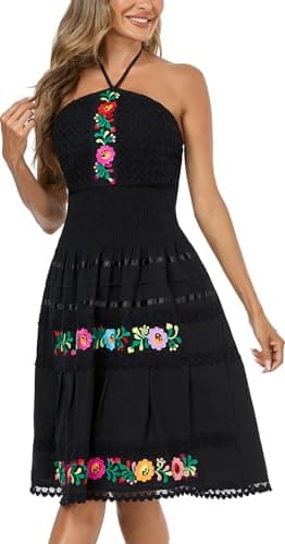 Embnoyes Black Flowy Halter Mini Dress for Women