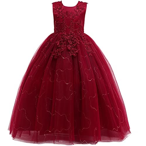 Weileenice Little/Big Girls Lace Bridesmaid Dress