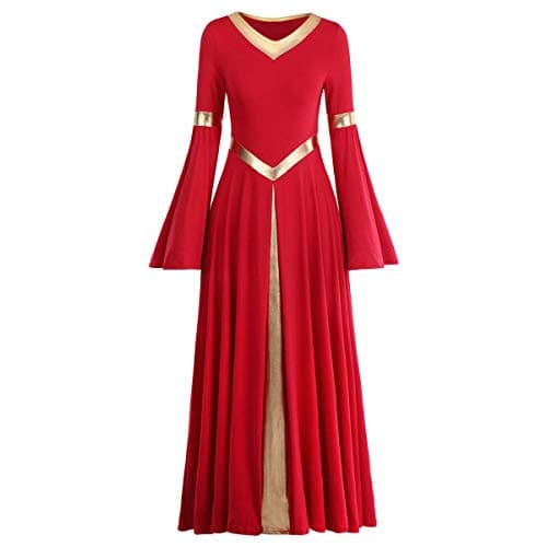 IMEKIS Women's Metallic V-Neck Liturgical Dance Dress Praisewear