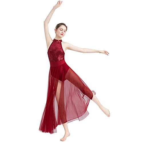 Lyrical Dance Dress for Women with Sequins and Mesh Tulle Skirt