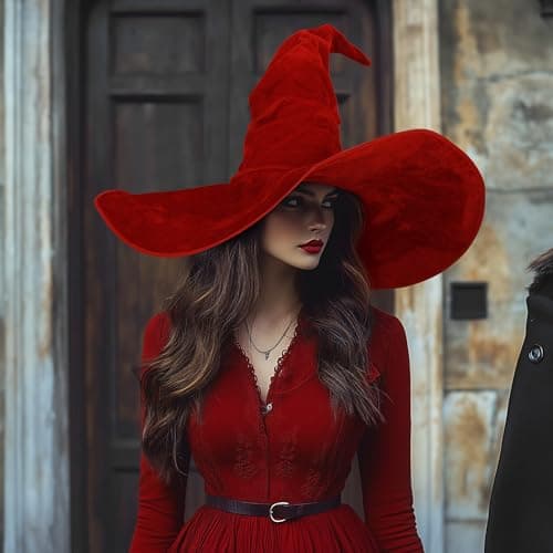 VZQI Black Witch Hat for Women Adult 24-inch Large Ruched Halloween Hat