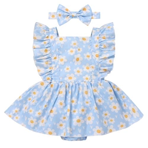 Newborn Infant Baby Girl Romper Dress with Headband Set
