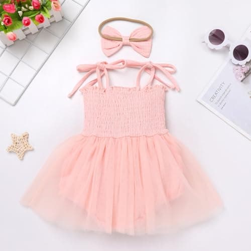 IMEKIS Boho Strawberry Romper Tulle Dress & Headband for Baby Girls Summer Photo Shoot
