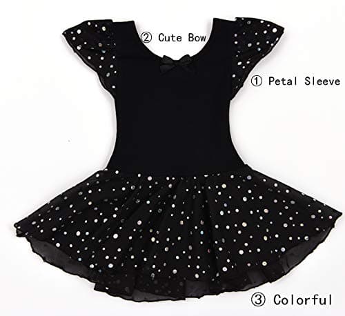 DANSHOW Ballet Girls Glitter Leotards with Tutu Skirt Petal Sleeve
