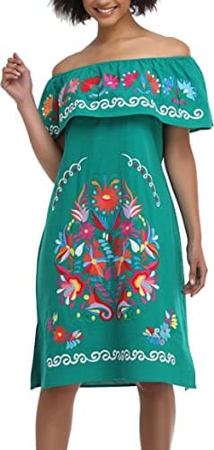 YZXDORWJ Women's Mexican Embroidered Ruffle Collar Dress