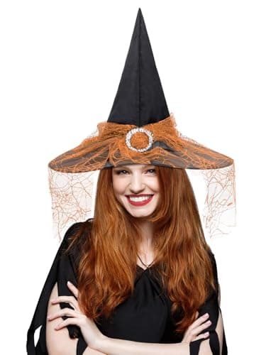 Womens Halloween Witch Hat with Veil for Cosplay Party