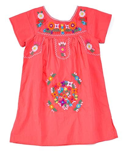 Unik Traditional Mexican Girl Embroidered Cultural Dress Size 2-14 Navy White Pink Mint Coral