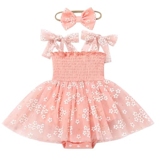 IMEKIS Boho Strawberry Romper Tulle Dress & Headband for Baby Girls Summer Photo Shoot