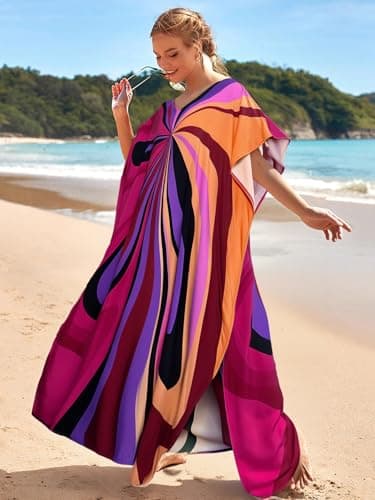 RanRui Ethnic Floral Kaftan Dress for Women Boho Swim Cover-Up