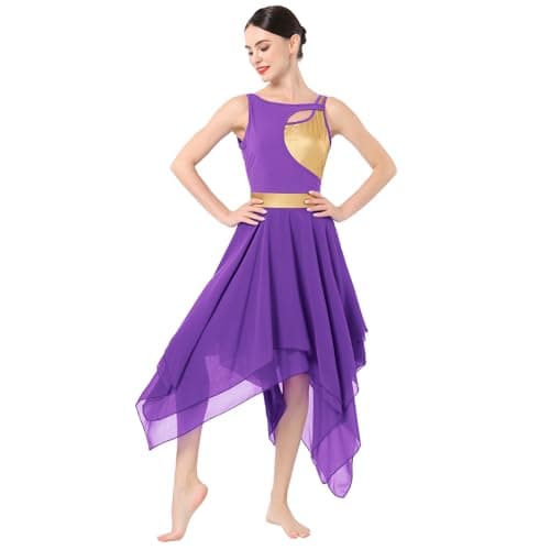IBAKOM Gold Metallic Cutout Chiffon Tulle Dance Dress for Women