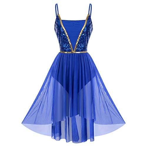 Shiny Sequins High Low Mesh Tulle Lyrical Dance Dress for Women