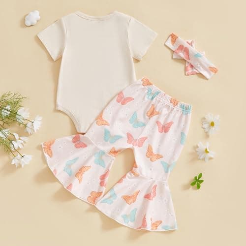 Lamuusaa Toddler Girl Birthday Outfit: Flared Pants & Headband Romper/T-shirt