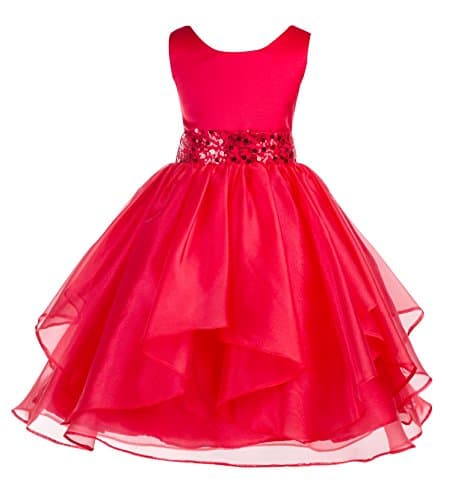 ekidsbridal Asymmetric Ruffled Organza Sequin Flower Girl Dress