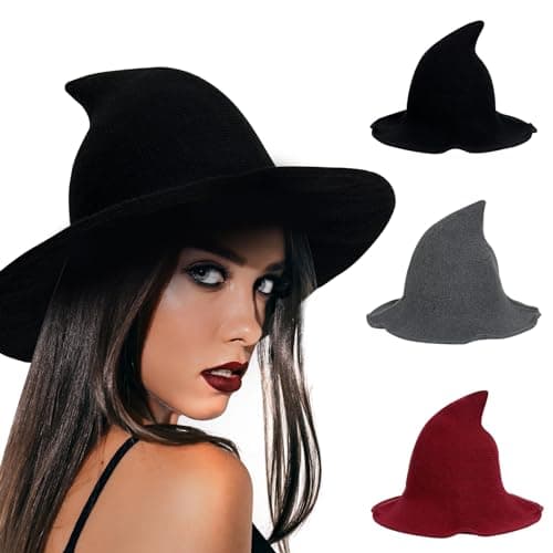 Modern Black Wool Knit Witch Hat for Women - Halloween Party Costume Accessory