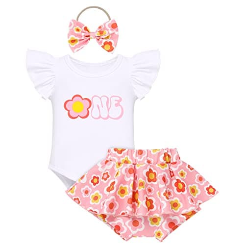 FYMNSI Baby Girls' First Birthday Sunflower Romper & Tutu shorts + Headband for Cake Smash Photo Props